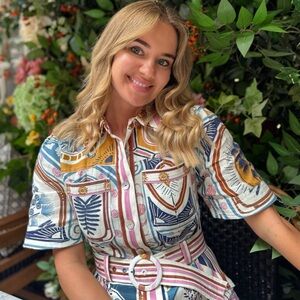 Farm Rio Print Belted Shirt Dress